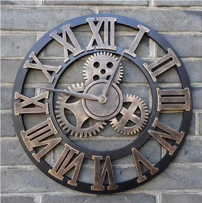 Retro Industrial Style Wall Clock European Wood Home Wall Watch Decorative for Living Room Office Bar Wall Art Decor Horologe