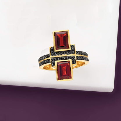 2.40 Ct. T.W. Garnet and .10 Ct. T.W. Black Spinel Ring in 18Kt Gold over Sterling